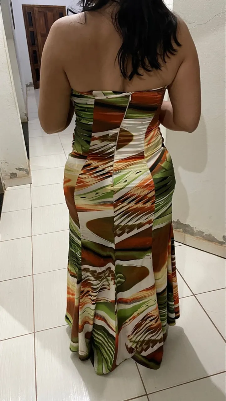 Vestido Longo Estampado Sem Alças