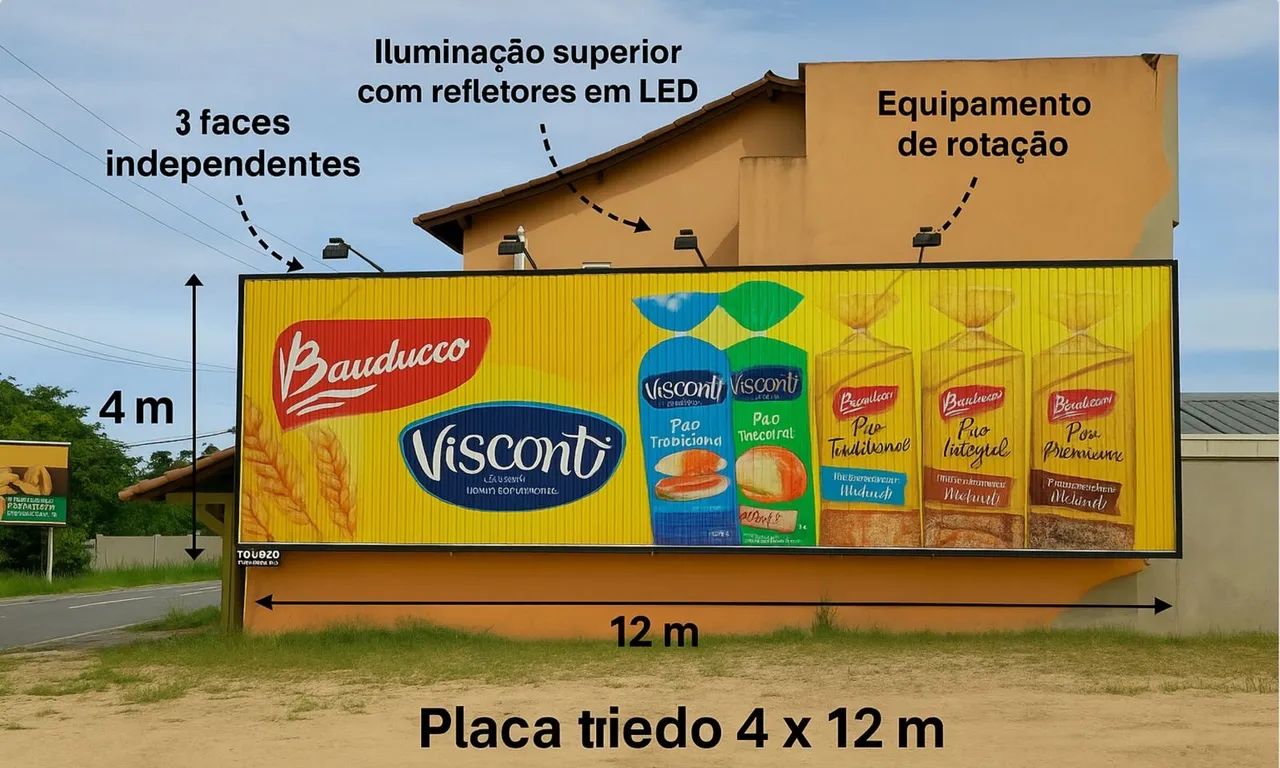 Placa rotativa 4x12 triedo outdoor tripla face - painel publicitário gigante - Foto 4
