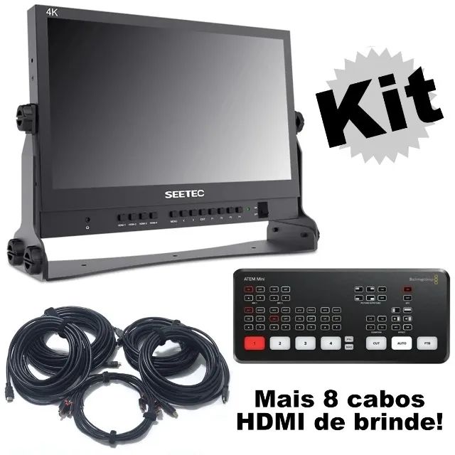 Kit C/ Monitor Seetec Atem156 4k Multiview + Switcher Blackmagic Atem Mini + Brindes