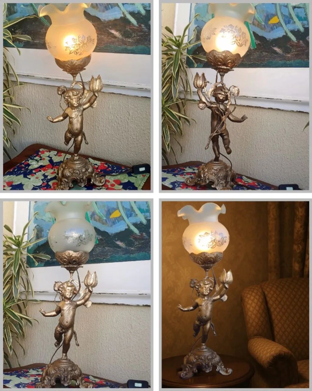 Abajur em Bronze - Luminária Anjo Querubim Vintage - Foto 3
