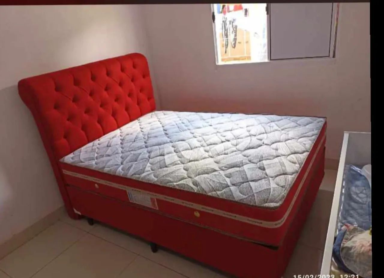 Cama Box Casal Vermelha completa 