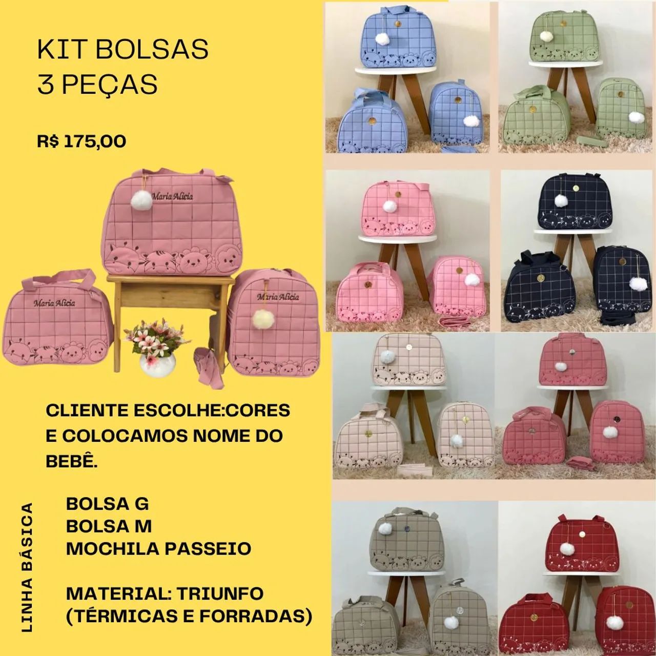 Kit Bolsas Maternidade Personalizado 3 Peças - Foto 3