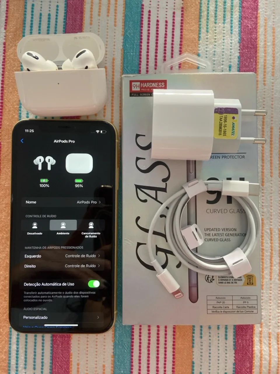 iPhone XR + AirPod Pro + cabo e carregador + película