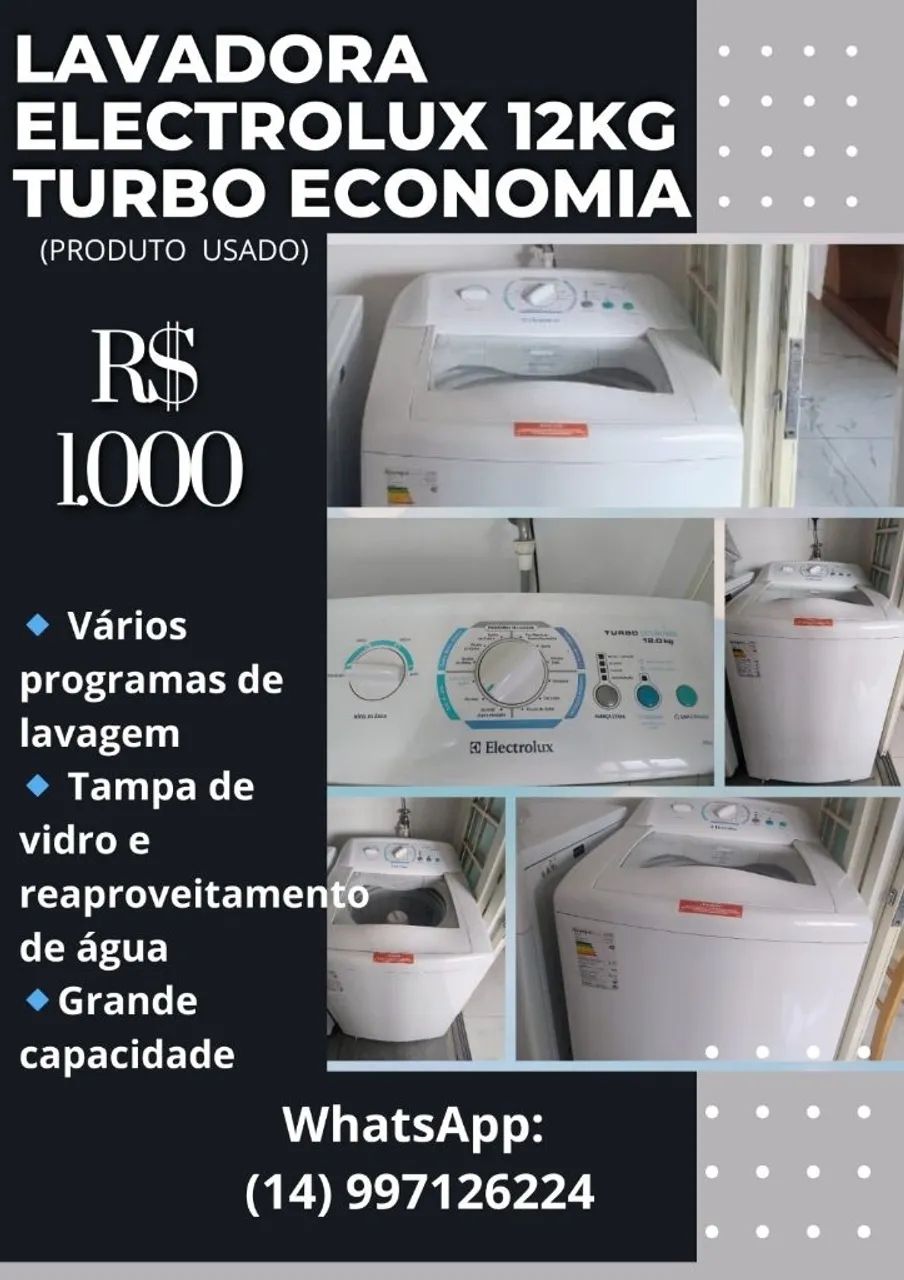 Eletrodomésticos - Lavadora Electrolux 12KG Turbo Economia + Lava e Seca Americana LG 12,7