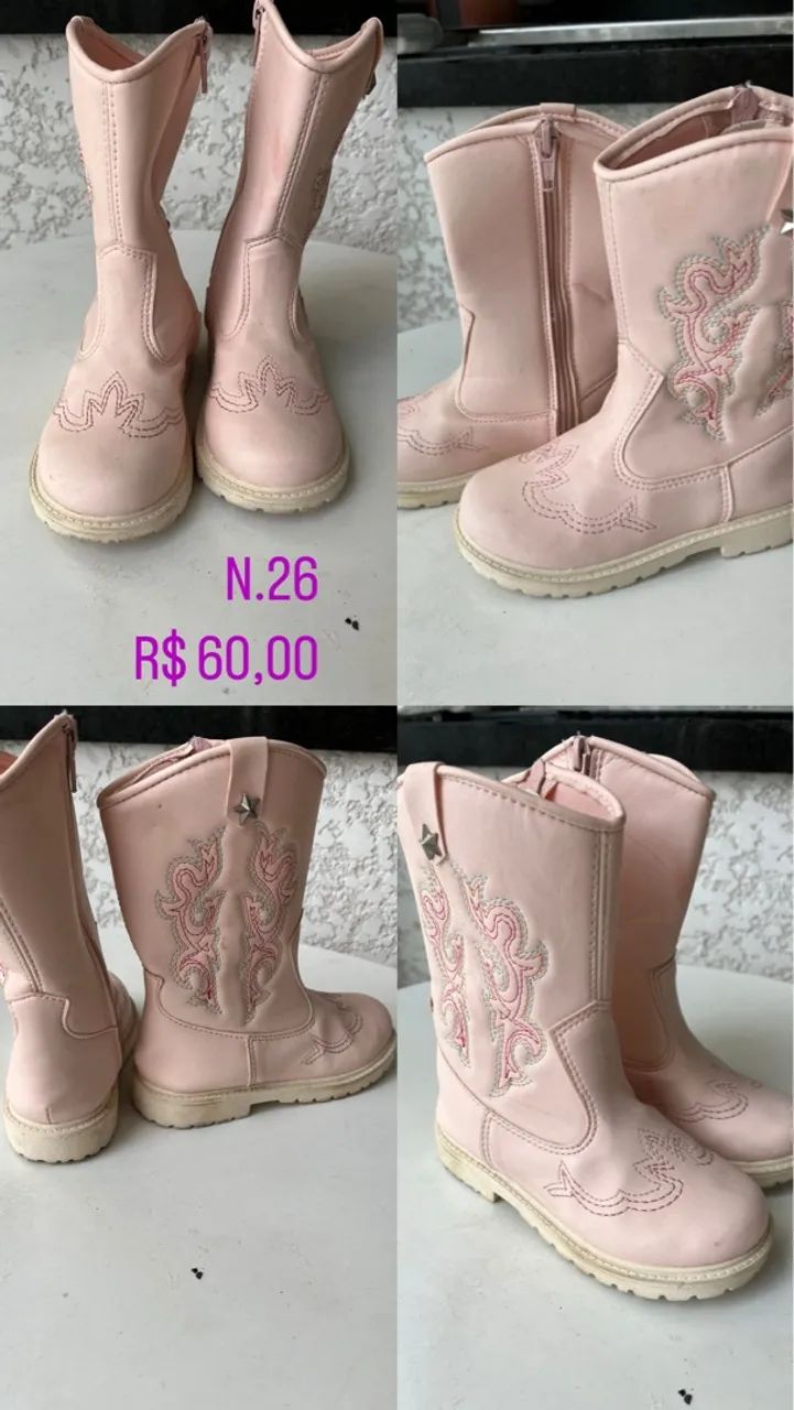 Botas infantis rosa número 26 