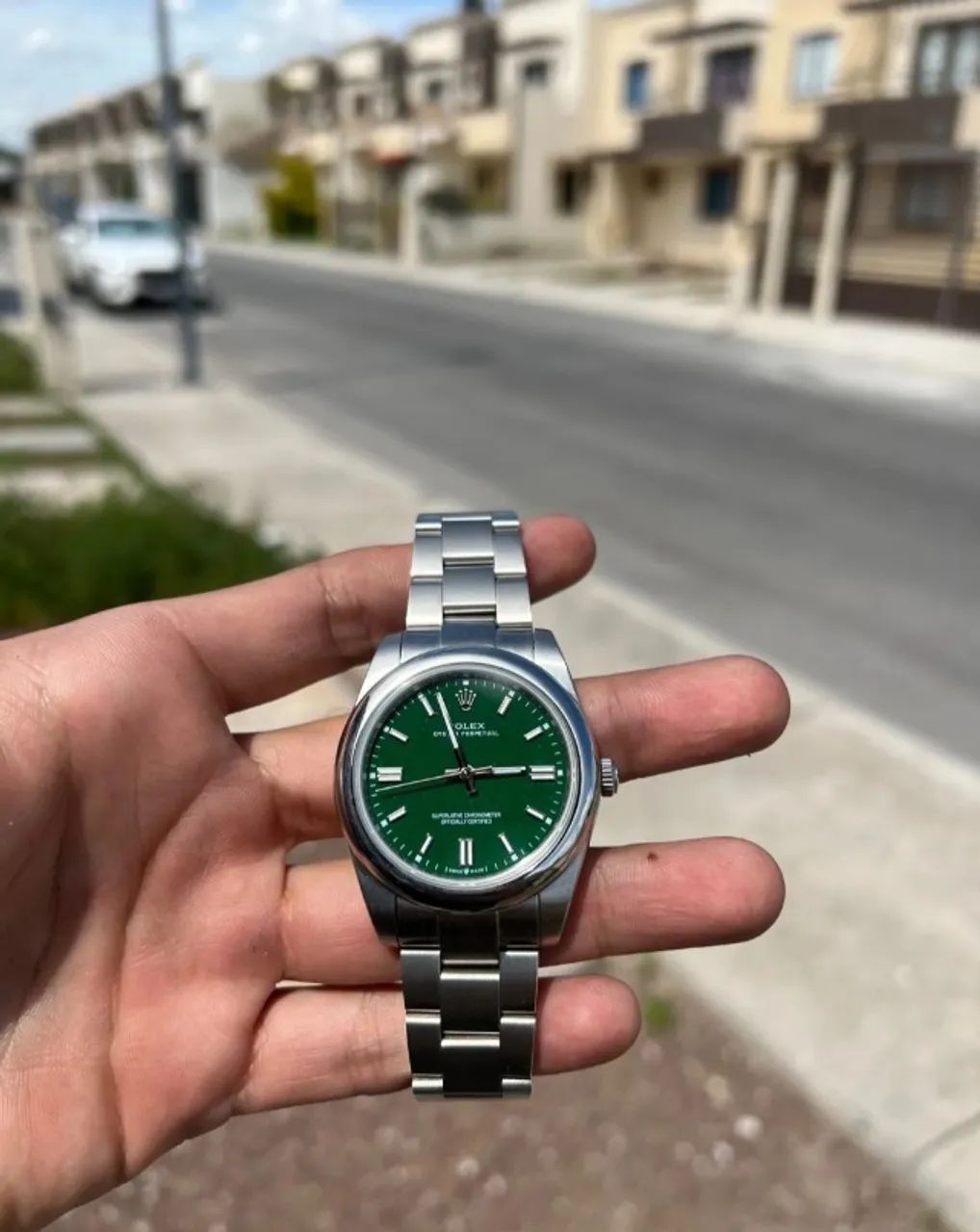 Relógio ROLEX AUTOMÁTICO  - MODELO OYSTER PERPETUAL FUNDO VERDE  - Foto 6