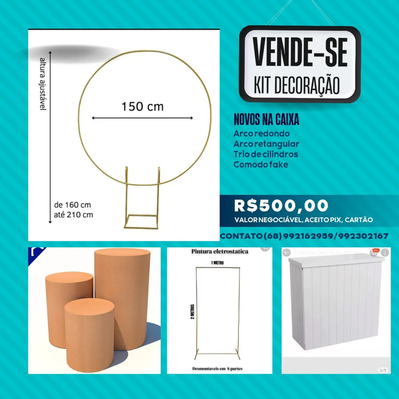 Kit Decoração: Arcos, Cilindros e Comoda Fake