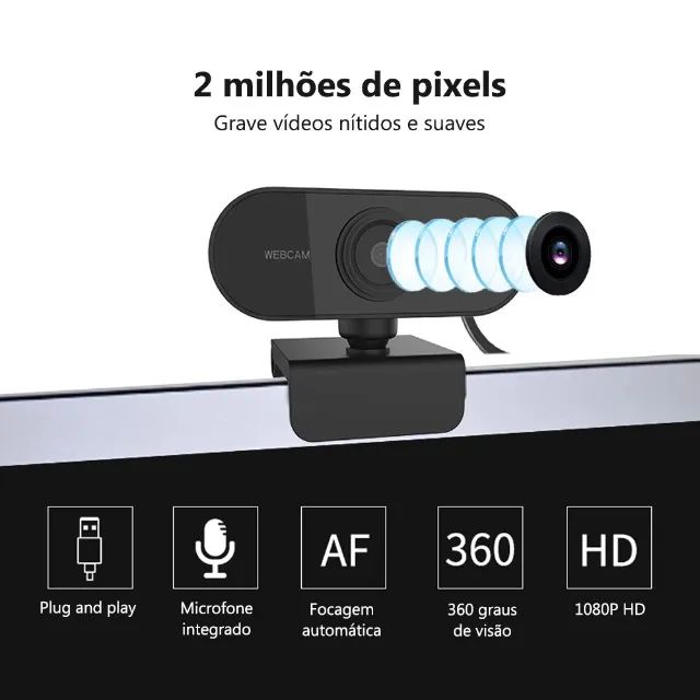 Webcam Câmera Full Hd Computador 1080p Usb Visão 360º Videoconferência Vídeos PC Notebook - Foto 5