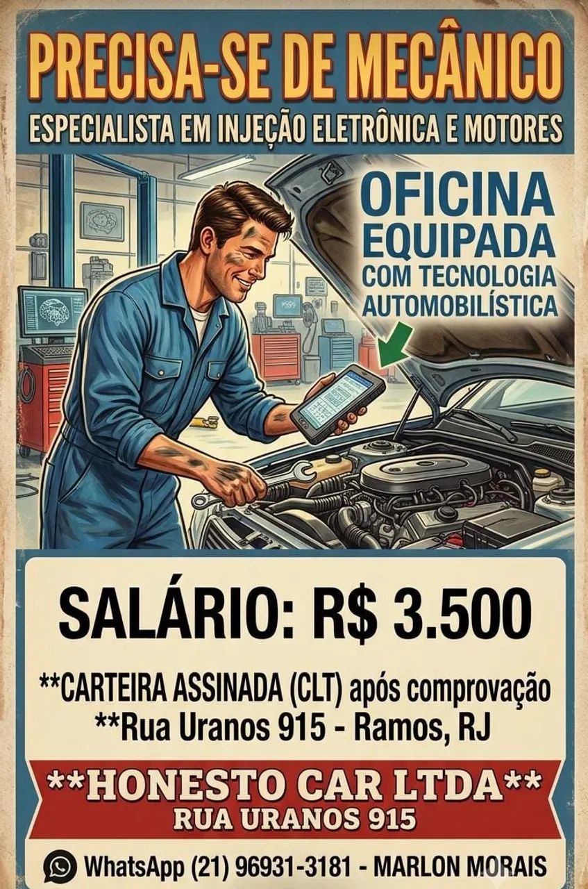 Vaga de mecânico profissional capacitador e técnico 