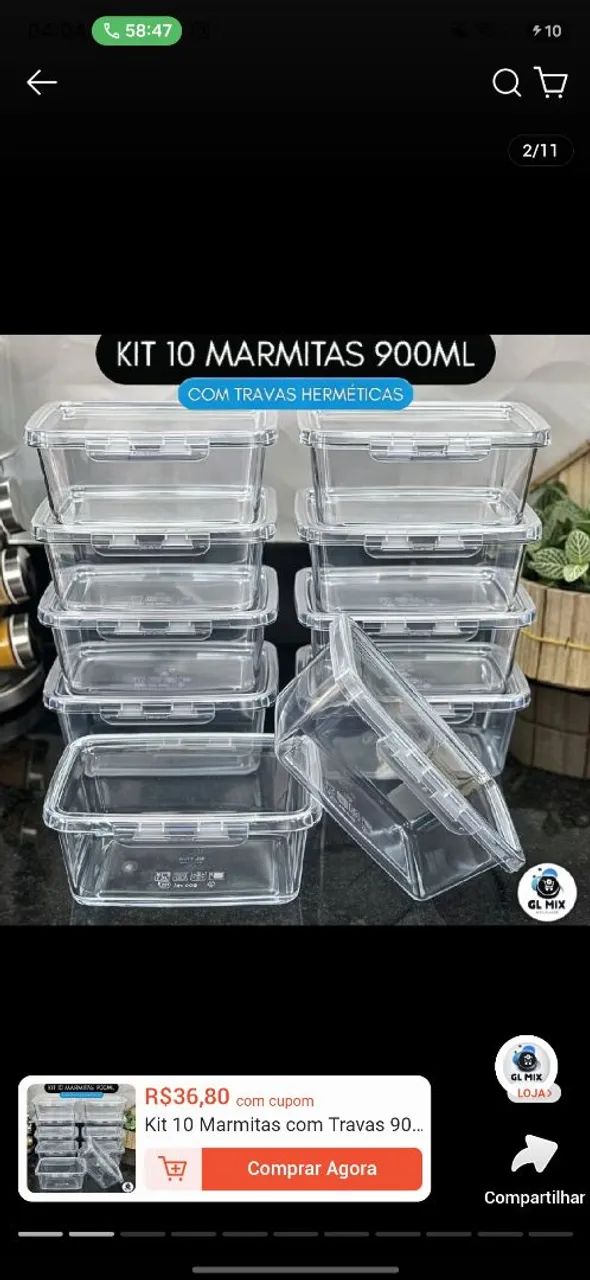 KIT 10 Marmitas com Travas 900ml