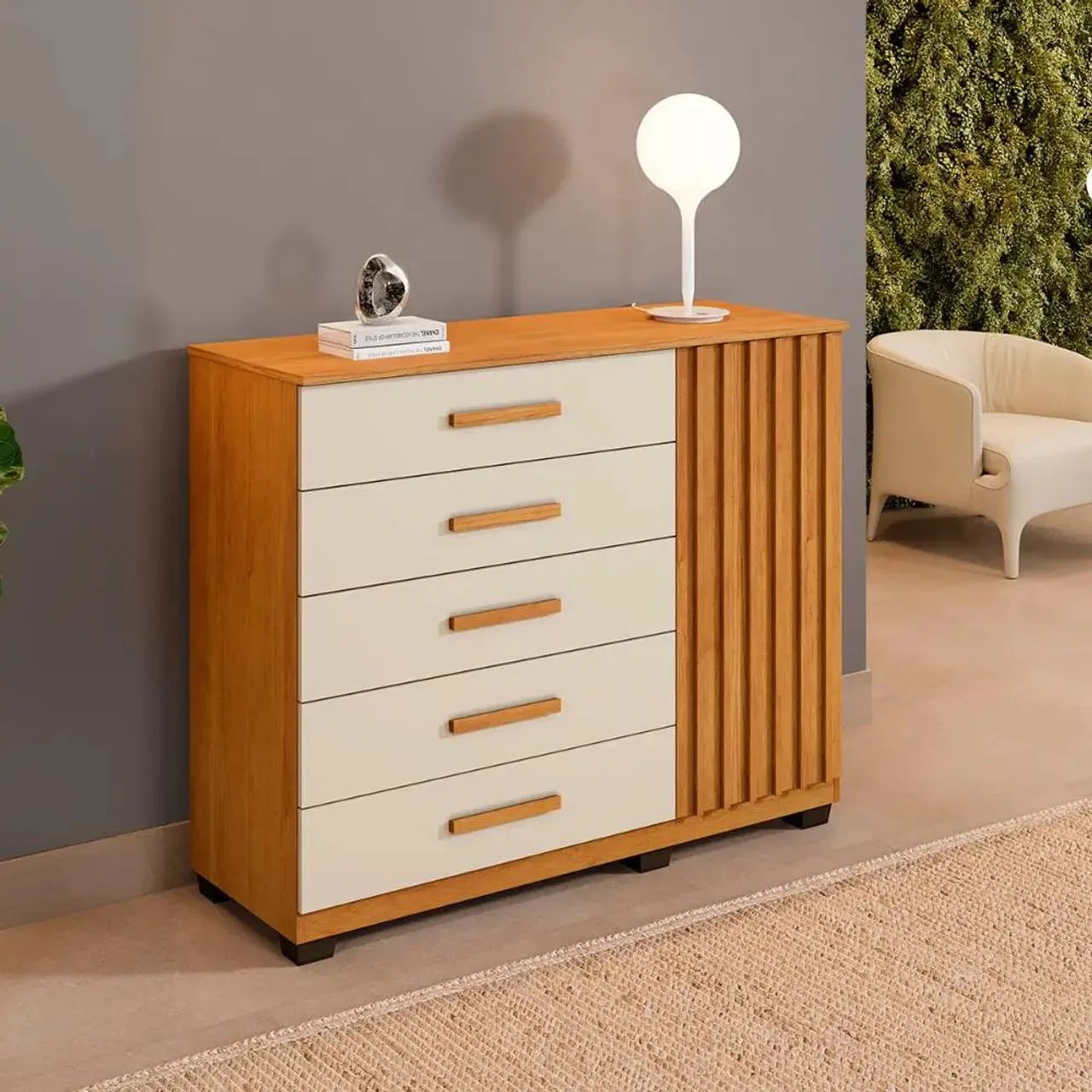 Comoda Paris Quarto Com 5 Gavetas E 1 Porta Ripada / pronta entrega 