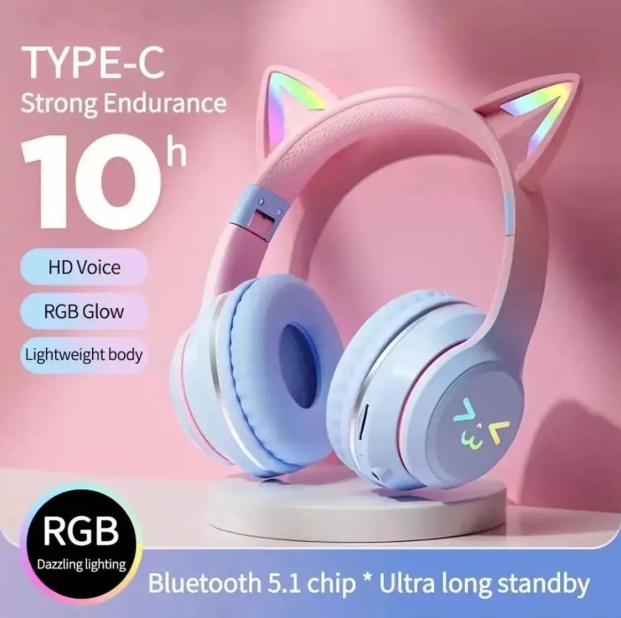 Headphone bluetooth rosa e azul LED infantil  - Foto 4