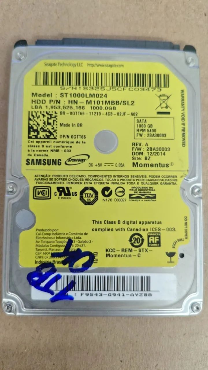 HD NOTEBOOK 1TB SATA 2,5 SAMSUNG