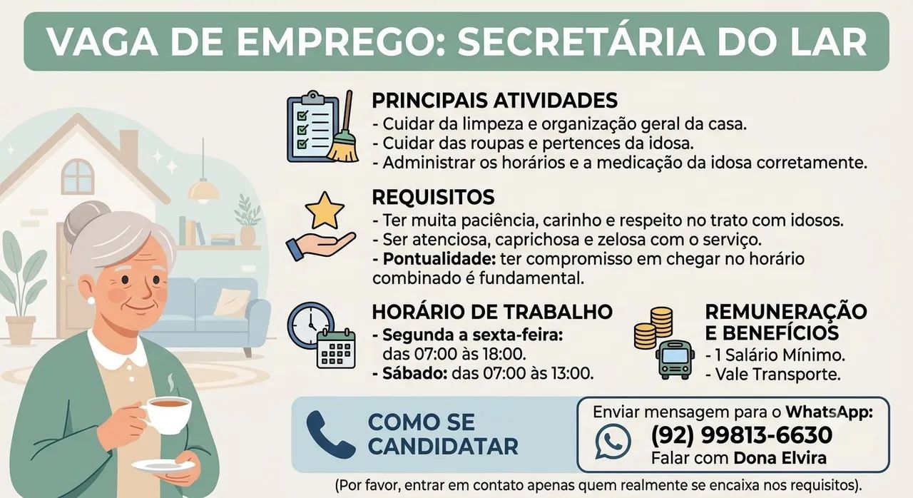 VAGA DE SECRETÁRIA DO LAR