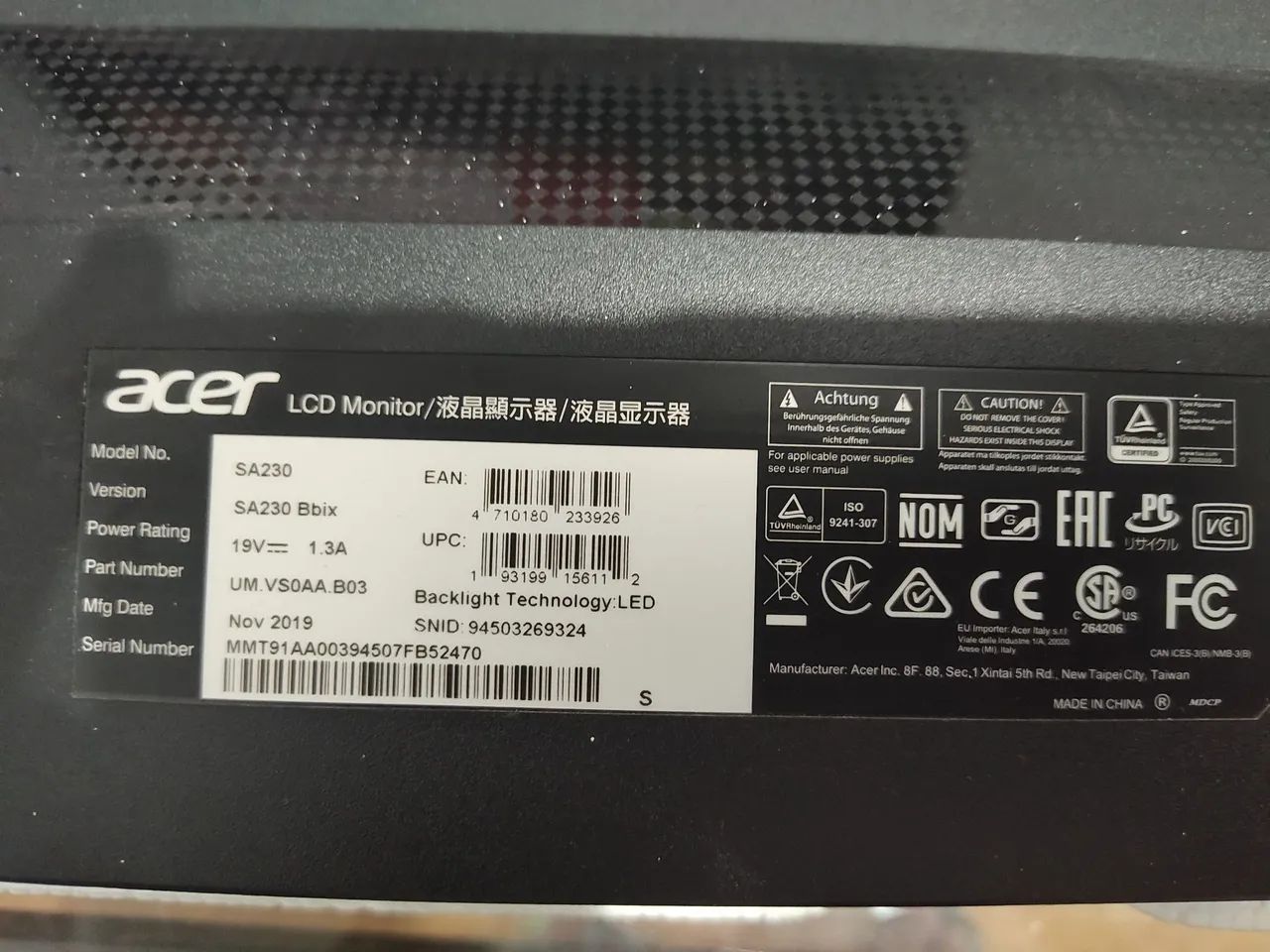 Monitor Acer SA0 Series 23 polegadas com defeito  - Foto 2