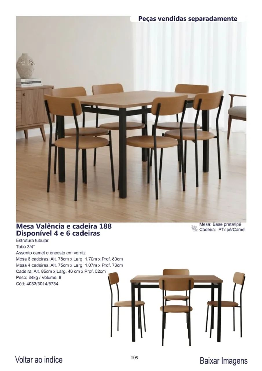 Mesa de jantar Valência com 06 cadeiras