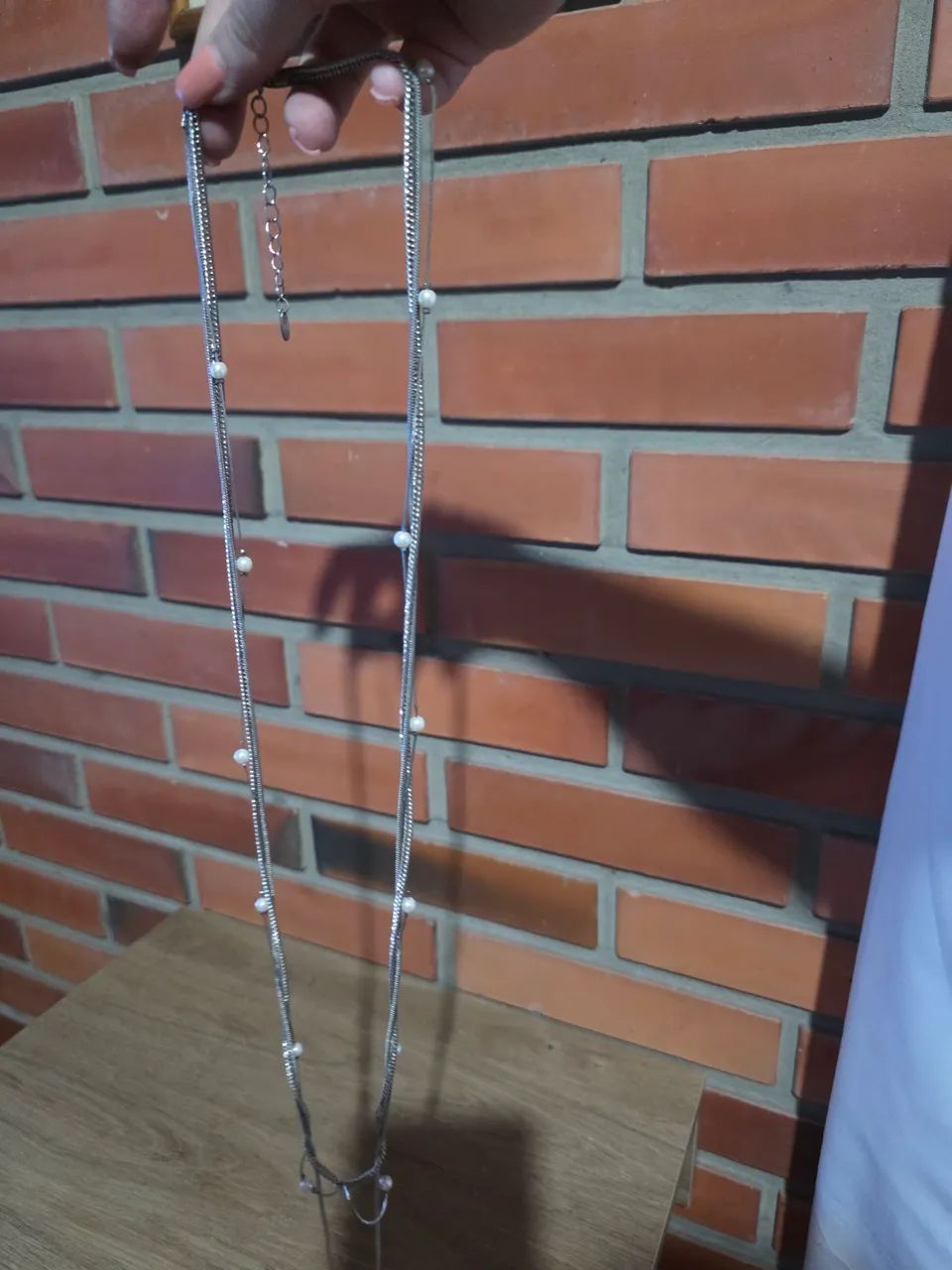 Colar Prateado 3 voltas com Pérolas