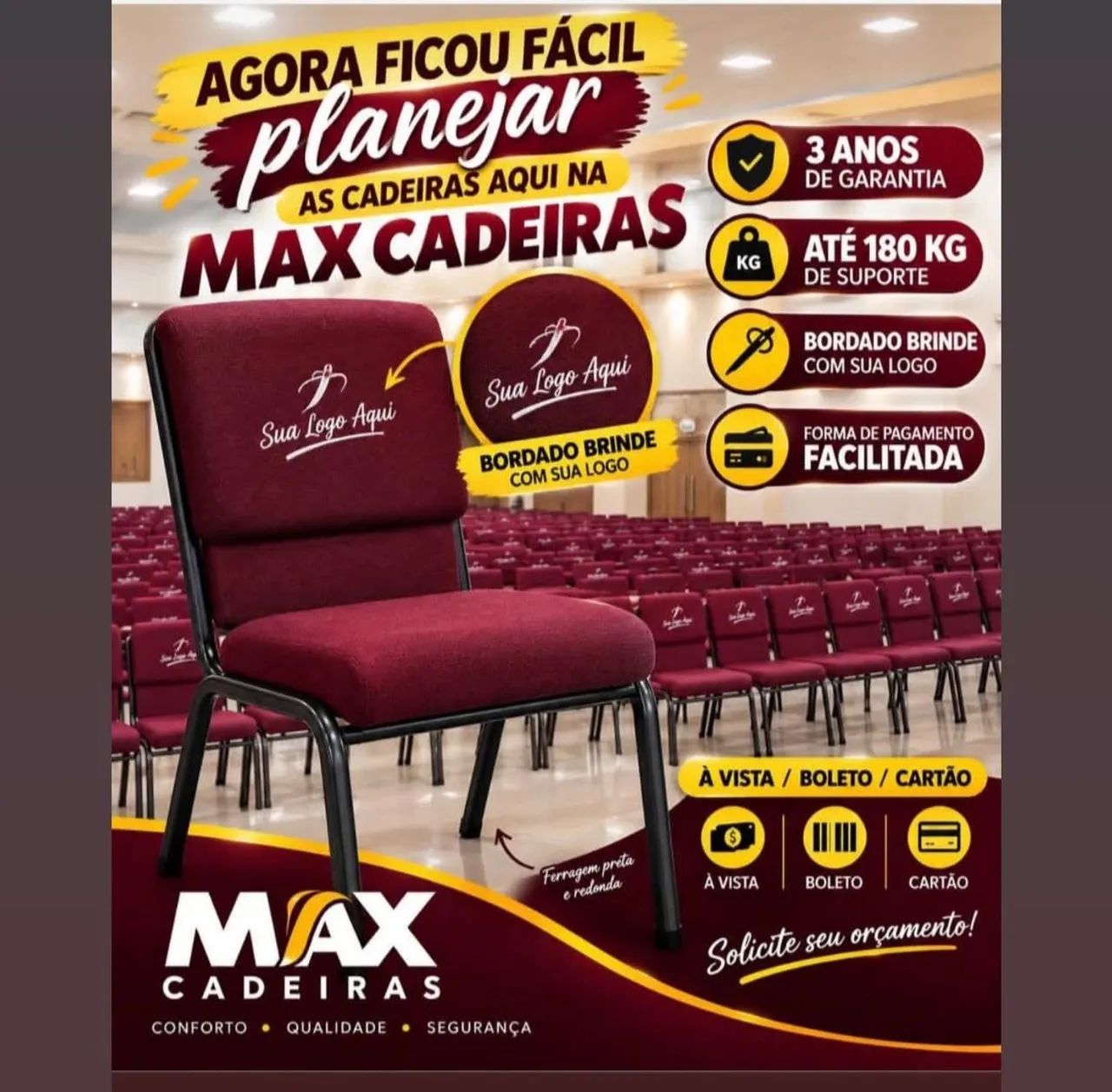 Cadeiras acolchoada com braço e sem braço 