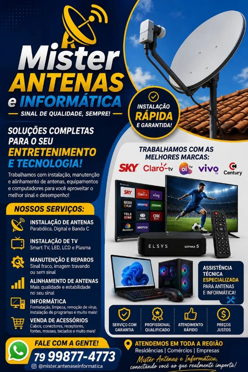 Tudo em antenas, receptores e informática.