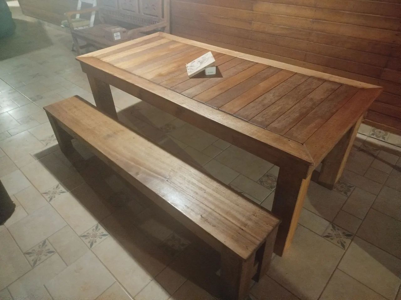 Mesa Rústica Nova madeira 2 m x 90 cm mais bancos e cadeiras estilo RACK  - Foto 5