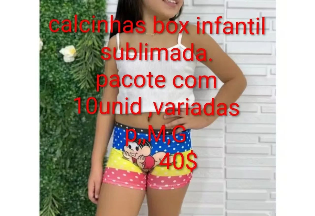 Calcinhas box infantil sublimada 