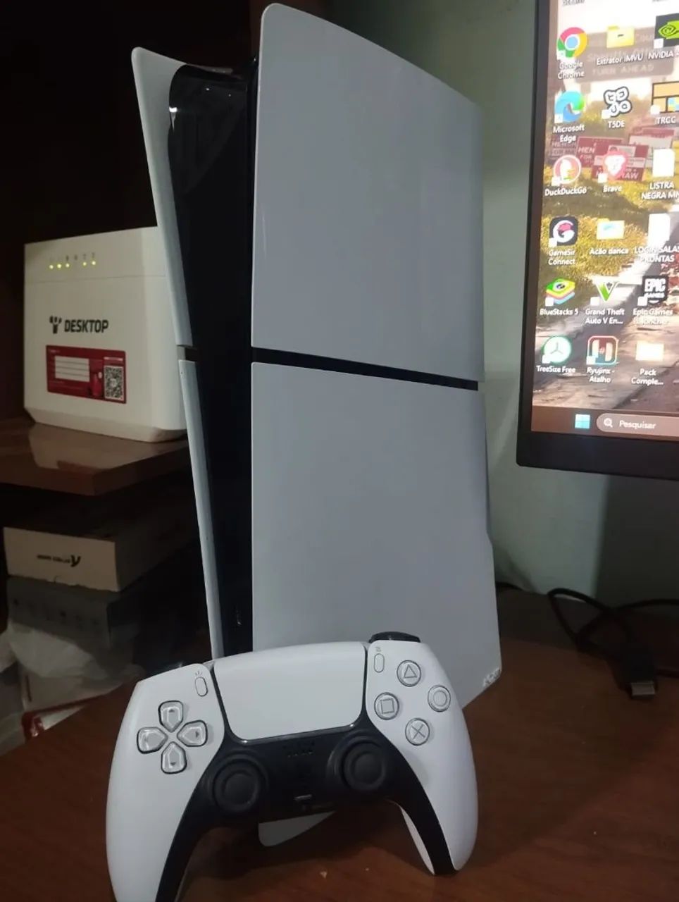 Ps5 , slim digital 1tera com 1 controle com hall effect 