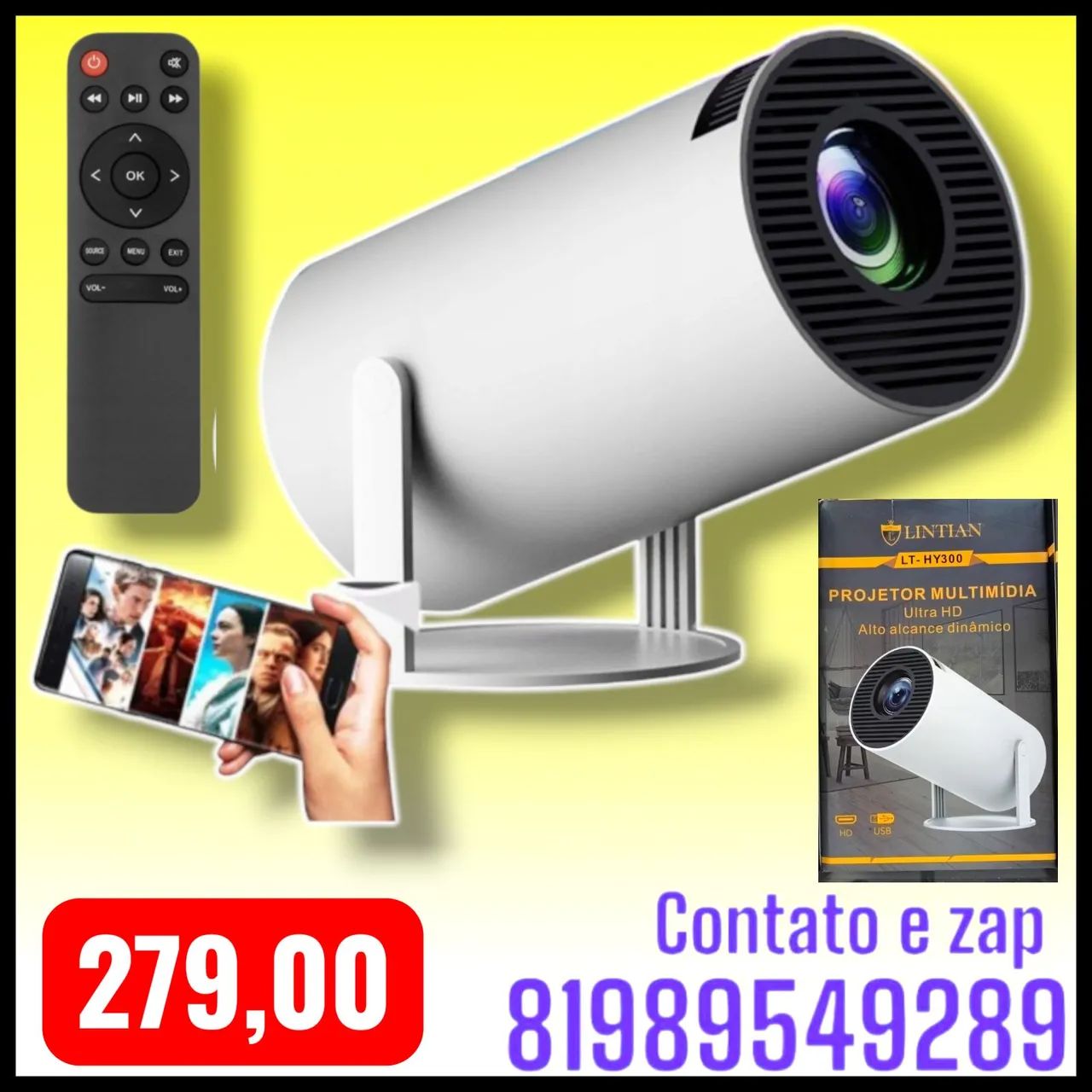 projetor multimídia, modelo Lintian LT-HY300. 