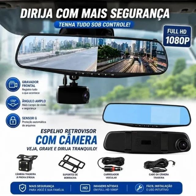 Espelho Retrovisor com Câmera Frontal e Câmera de Ré Full HD - Foto 4