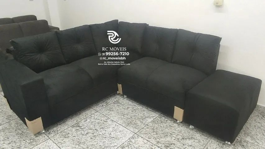 Sofá de Canto com Puff Suede D33 Confortável Direto da Fábrica