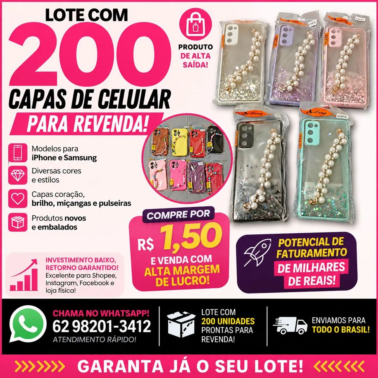 LOTE COM 200 CAPAS DE CELULAR PARA REVENDA