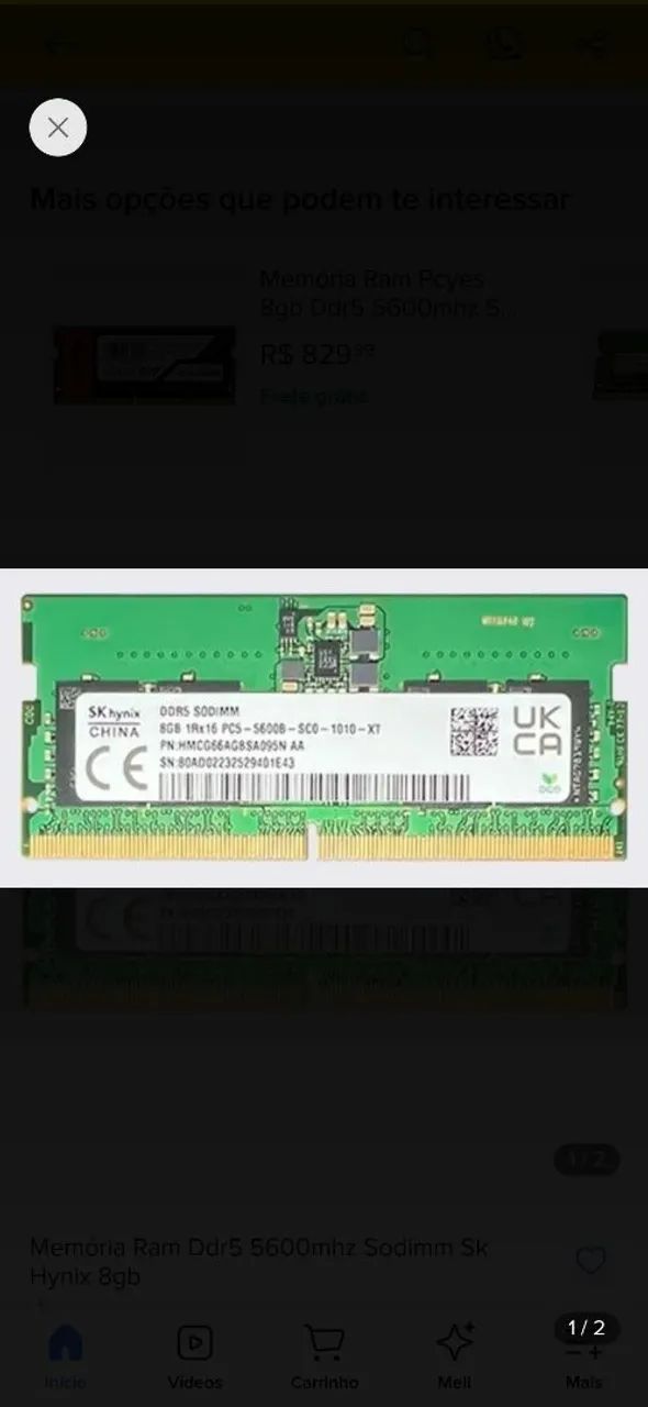 Memória ram ddr5 notebook 