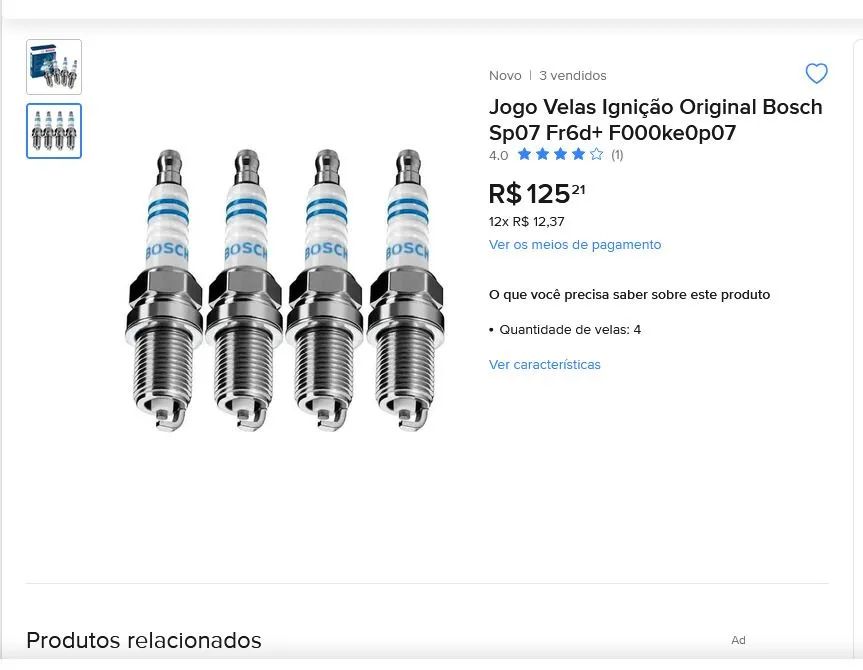 Jogo de vela fiat