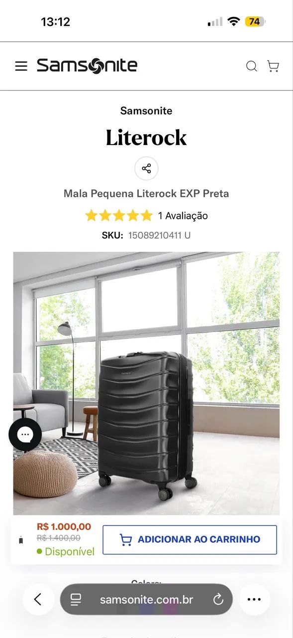 Mala de bordo sansonite literock preta 