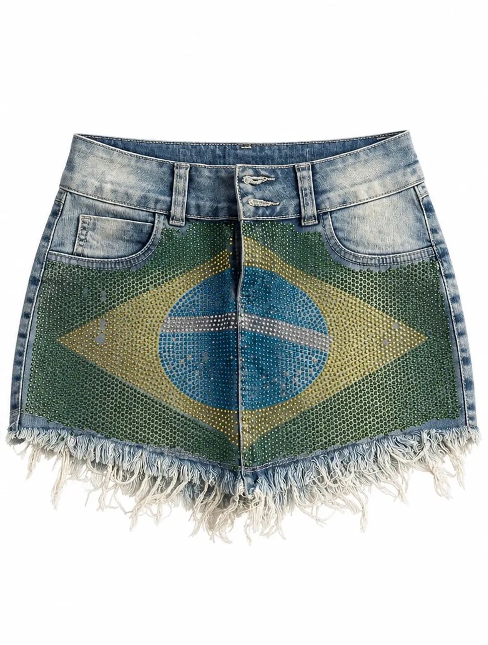 Shorts Jeans Brasil com Strass - Copa do Mundo