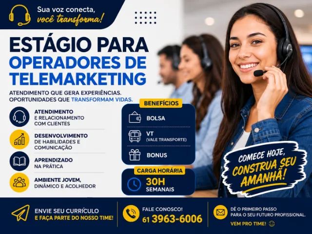 Contrata-se por estagio para atuar como operadores de telemarketing/Vendas