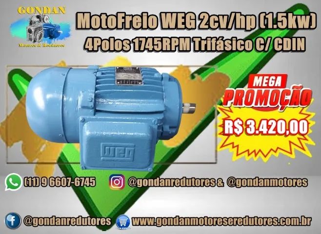 Moto Freio WEG 2cv/hp  (1,5kw) 4 Polos (1700rpm) Trifásico 220v 380V - Foto 6