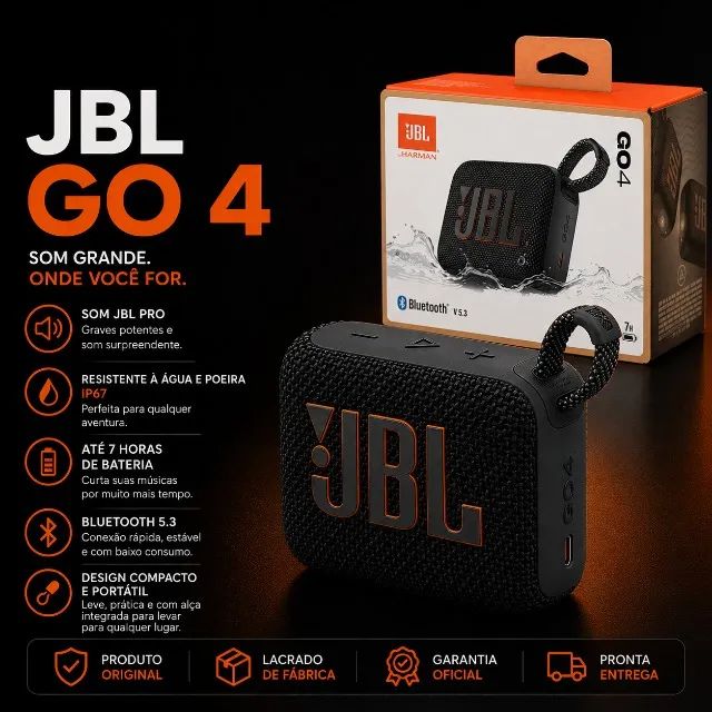 JBL Go 4 Portátil Com Bluetooth e Até 7 Horas de Bateria