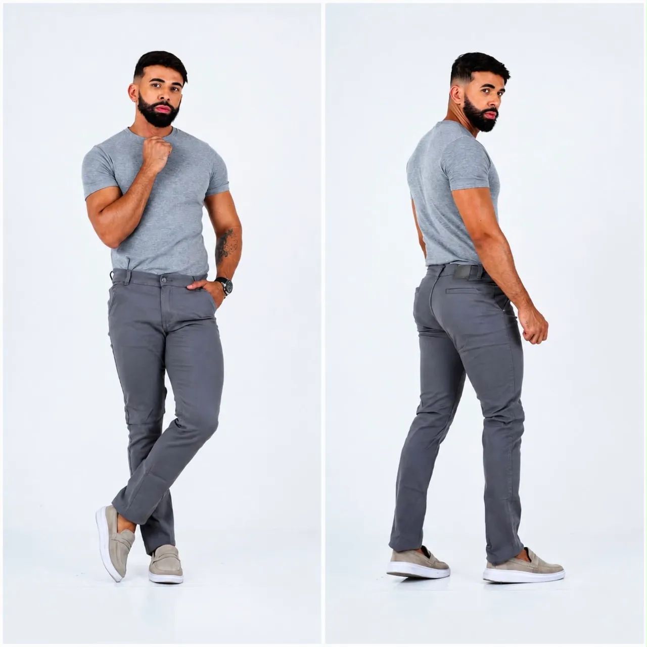 Calça brim sarja lycra masculina