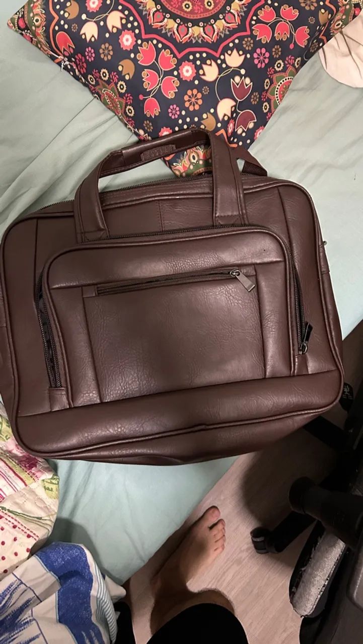 bolsa tranversal de couro executiva para notebook