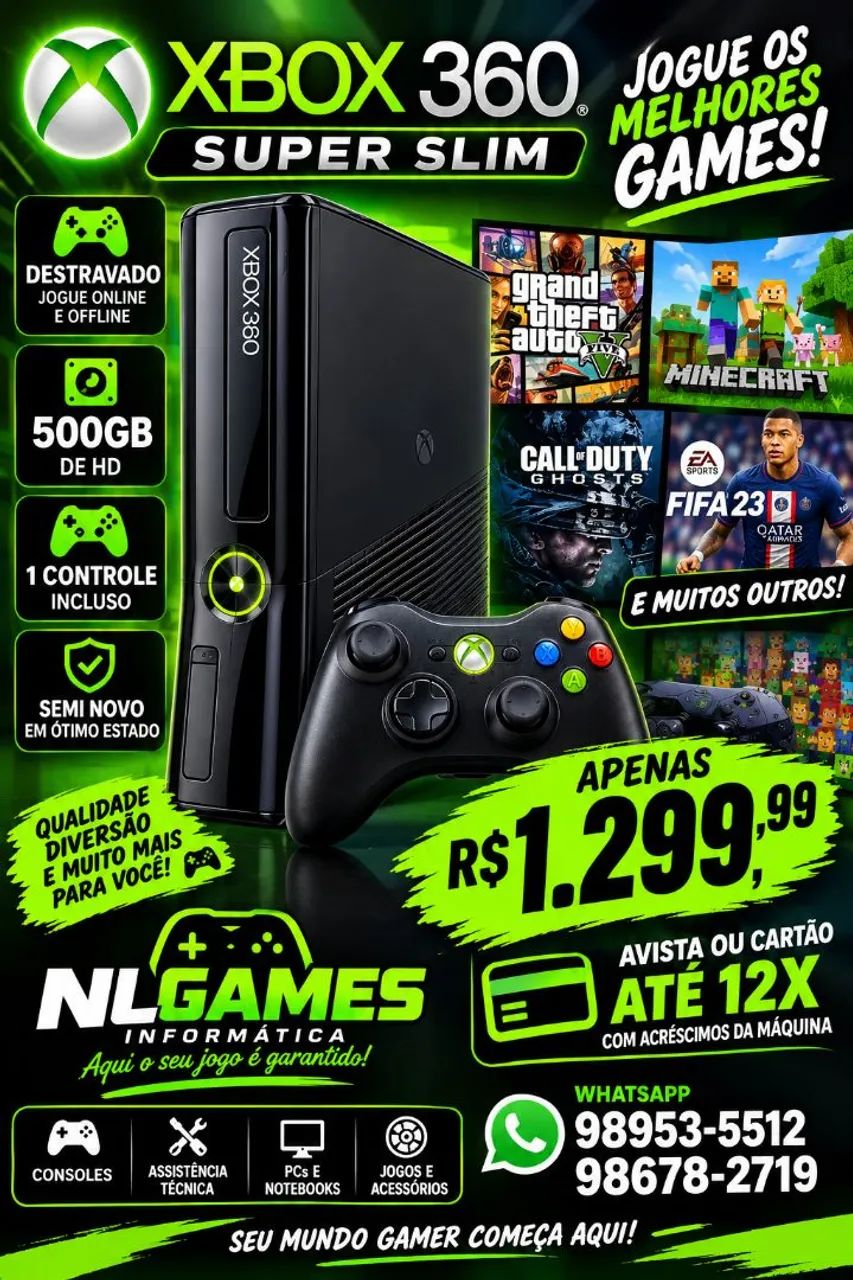 Xbox 360 500GB destravado 