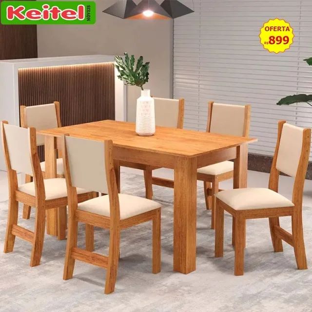 Mesa Retangular Violeta Com 6 Cadeiras Sol Mel Marfim 