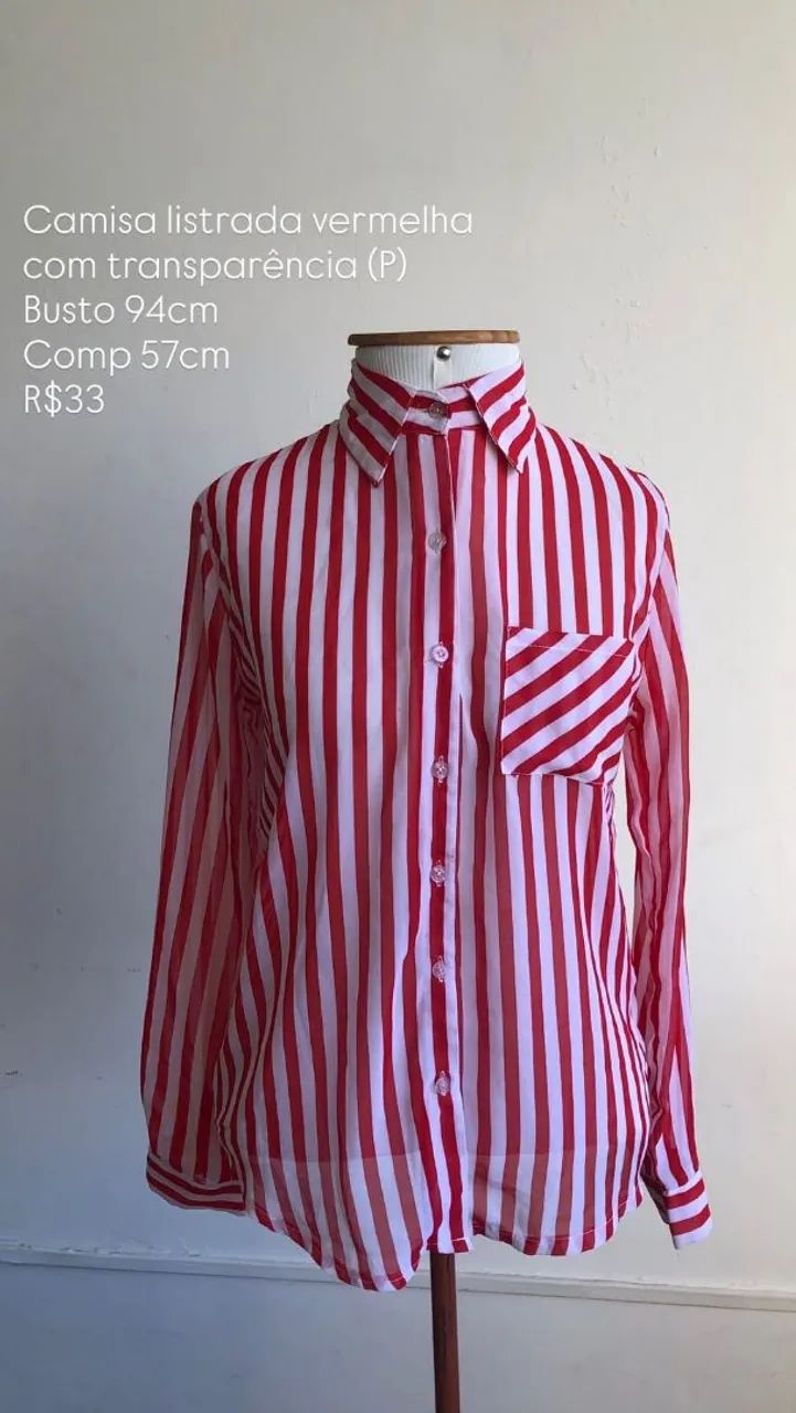 Camisa Listrada Vermelha com transparência 