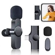 Microfone de Lapela Sem Fio Wireless Duplo Tipo C para Celular