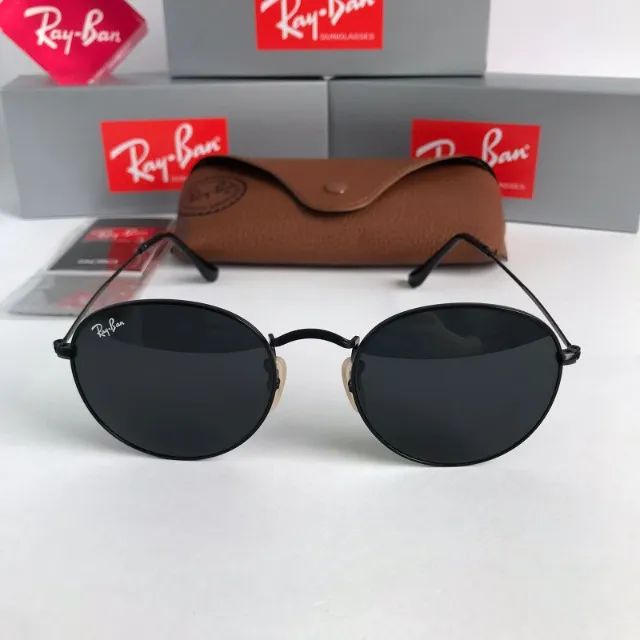 Óculos de sol Ray ban Round Black Rock Lentes de Cristal - Foto 5