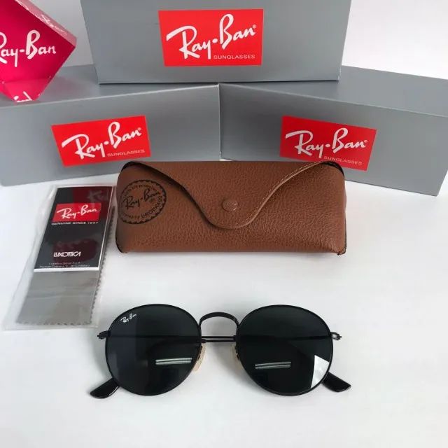 Óculos de sol Ray ban Round Black Rock Lentes de Cristal