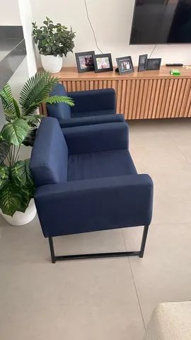 Kit 2 Poltronas Juliette Base Preta - tecido azul - Foto 3