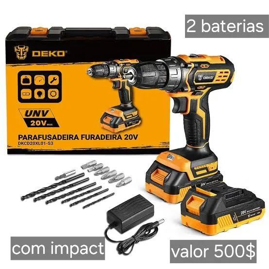 Parafusadeira e furadeira de Impacto deko 20v com 2 baterias  kit nova entregamos - Foto 2