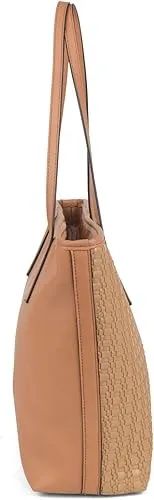 Bolsa Tote Shopper Média Textura Fibra Tressê Marrom Nova - Foto 2