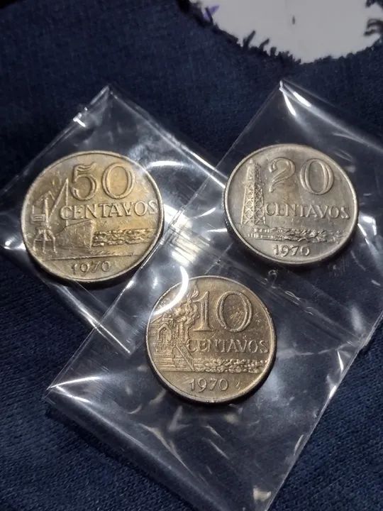 Moedas de 10,20 e 50 centavos de 1970