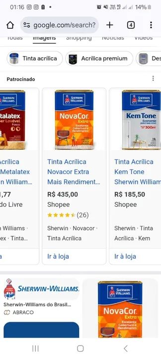 Tinta acrílica menos que a metade do preçk